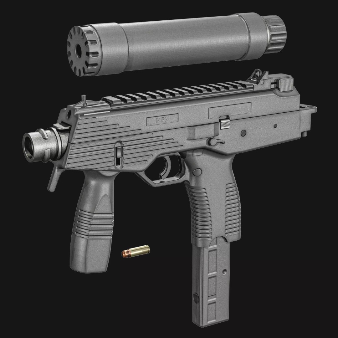 Thomet MP9 3D Model – Low Poly Submachine Gun, PBR Textures - View 30