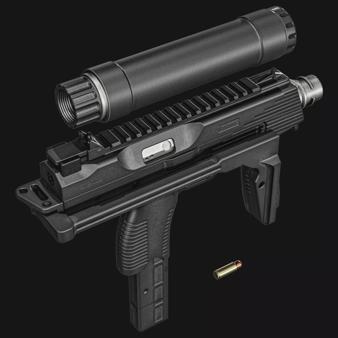 Thomet MP9 3D Model – Low Poly Submachine Gun, PBR Textures - View 35