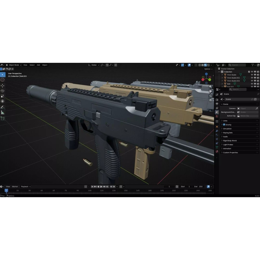 Thomet MP9 3D Model – Low Poly Submachine Gun, PBR Textures - View 54