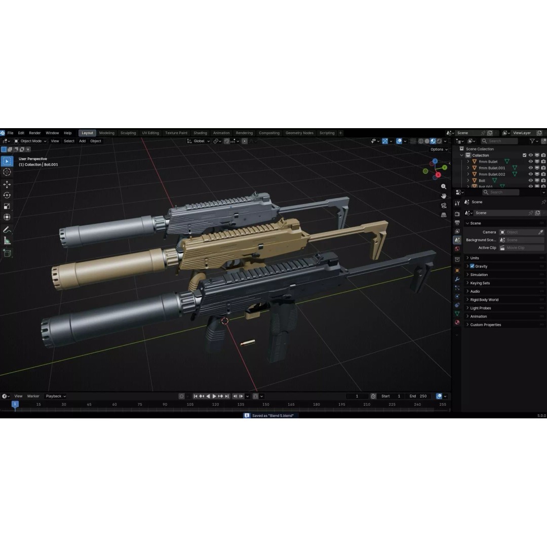 Thomet MP9 3D Model – Low Poly Submachine Gun, PBR Textures - View 55