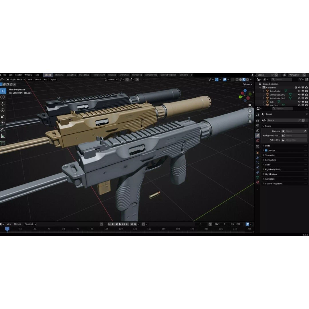 Thomet MP9 3D Model – Low Poly Submachine Gun, PBR Textures - View 56