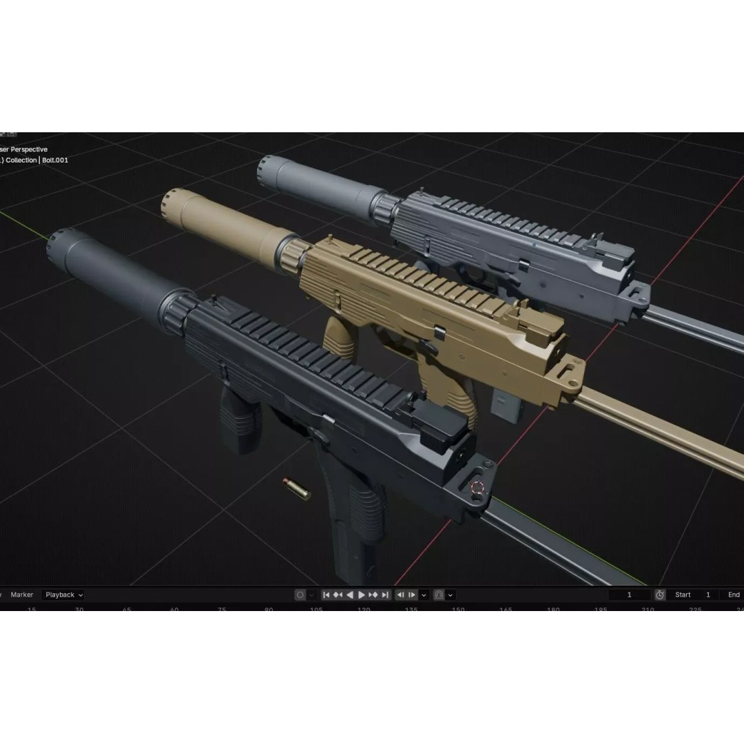 Thomet MP9 3D Model – Low Poly Submachine Gun, PBR Textures - View 58