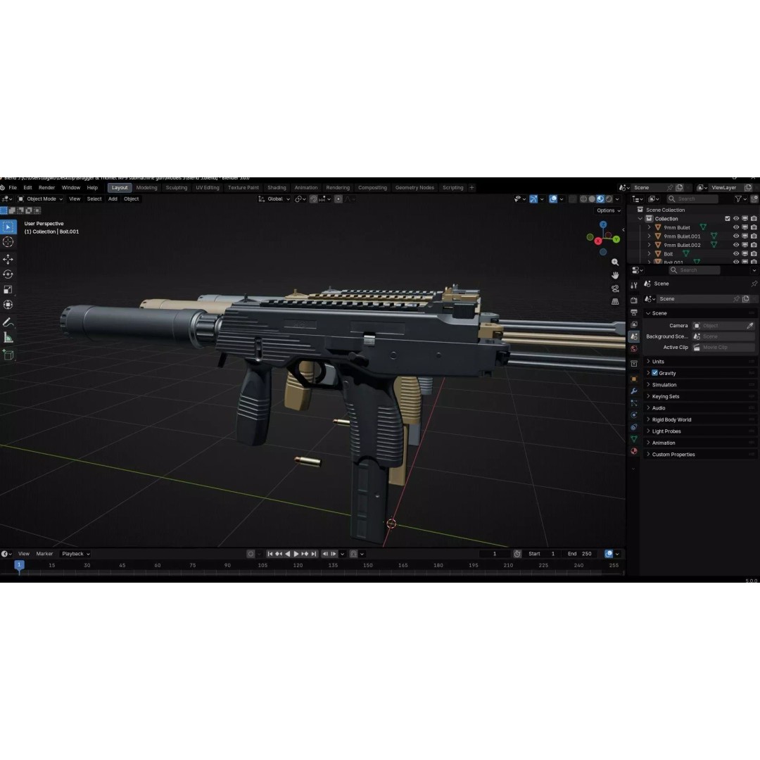 Thomet MP9 3D Model – Low Poly Submachine Gun, PBR Textures - View 59