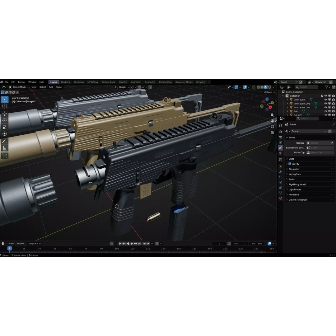 Thomet MP9 3D Model – Low Poly Submachine Gun, PBR Textures - View 60