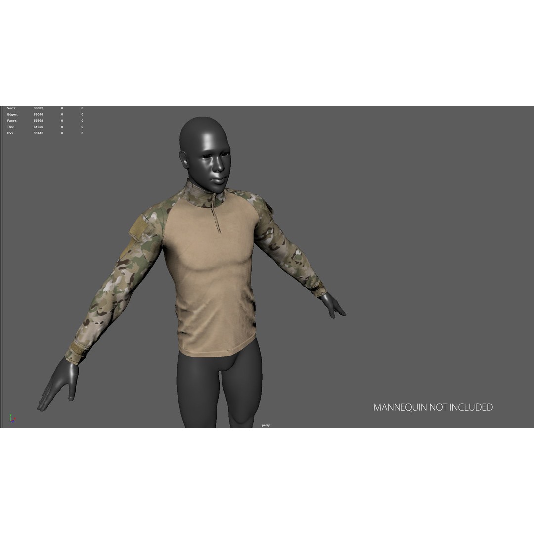Tactical Military Assault Combat Shirt 3D Model – Low Poly Game Asset, FBX - View 12