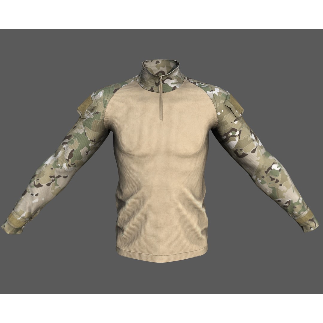 Tactical Military Assault Combat Shirt 3D Model – Low Poly Game Asset, FBX - View 3