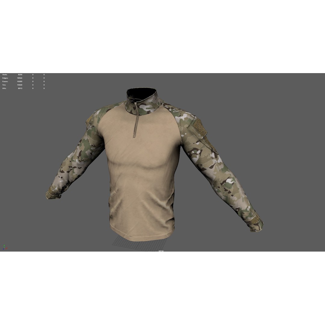 Tactical Military Assault Combat Shirt 3D Model – Low Poly Game Asset, FBX - View 4
