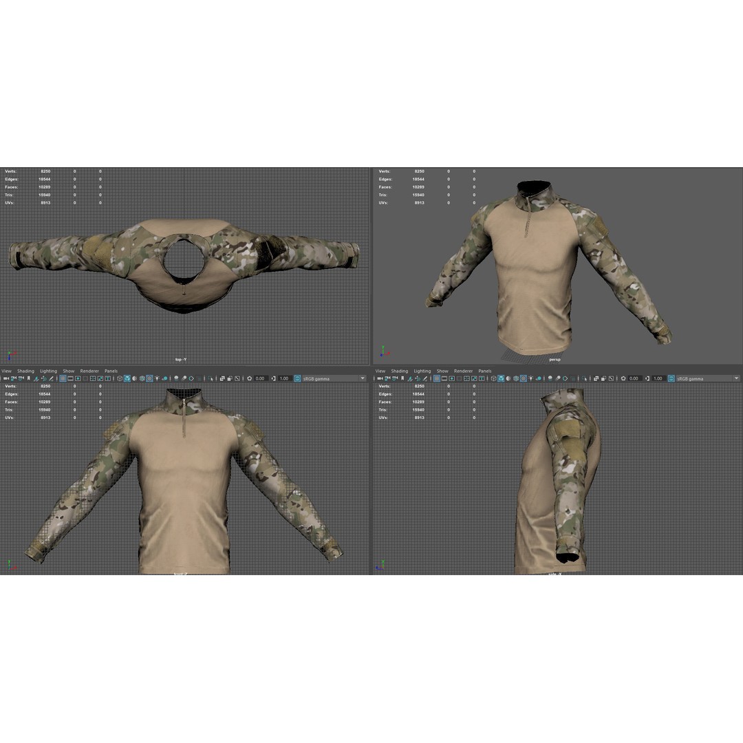 Tactical Military Assault Combat Shirt 3D Model – Low Poly Game Asset, FBX - View 7