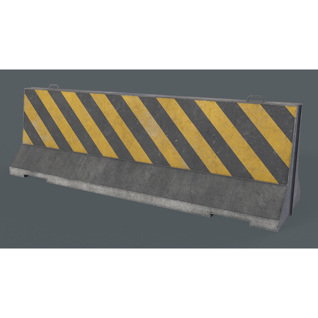 Concrete Barrier 3D Model – Low Poly Game Asset, PBR Textures, FBX - View 10