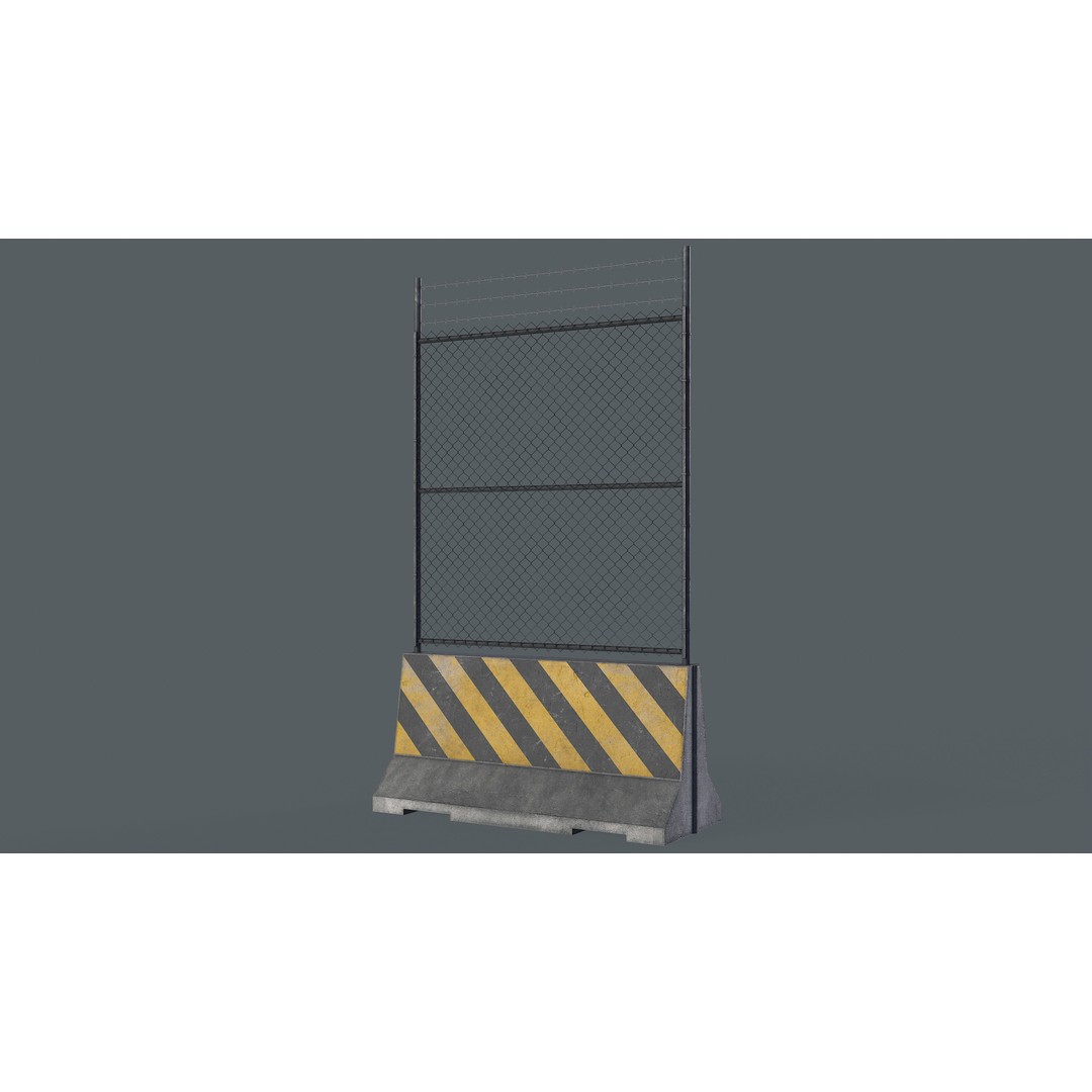 Concrete Barrier 3D Model – Low Poly Game Asset, PBR Textures, FBX - View 12