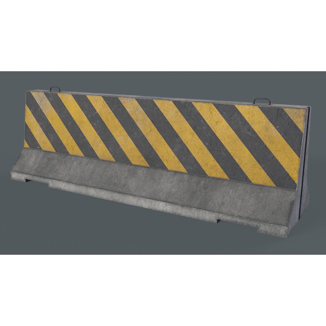 Concrete Barrier 3D Model – Low Poly Game Asset, PBR Textures, FBX - View 9