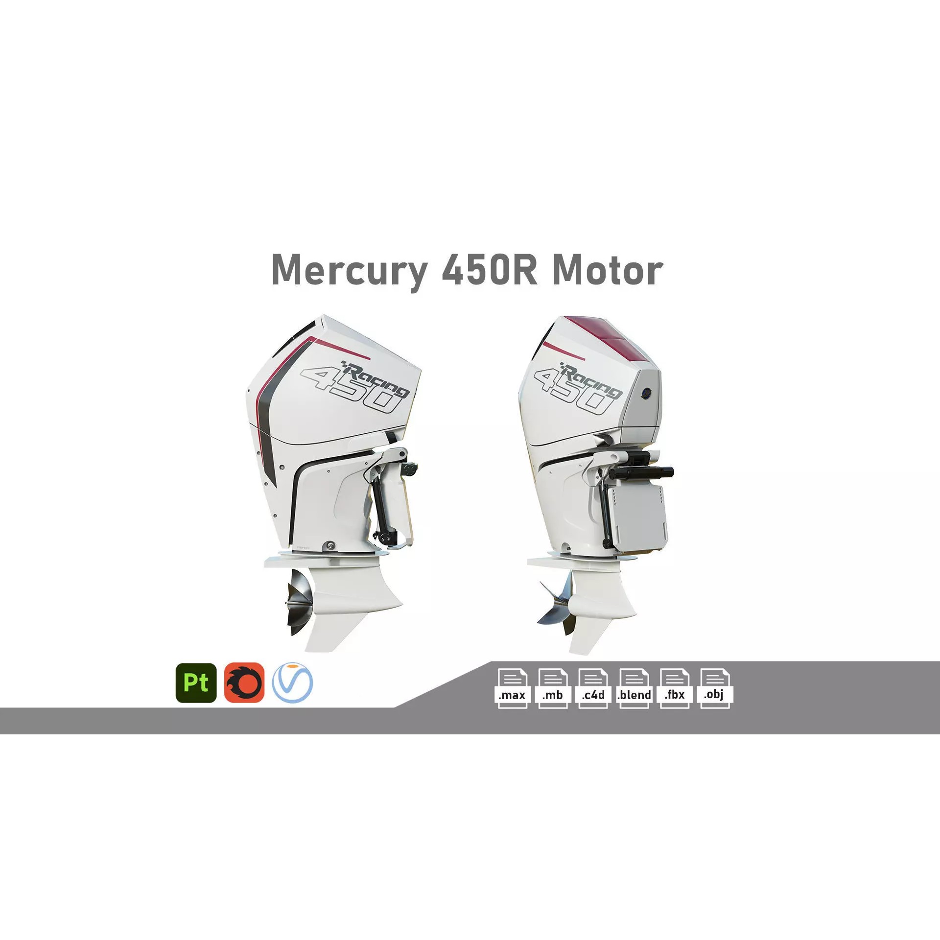 Mercury Racing 450R Outboard Motor - Game-Ready 3D Model - View 2