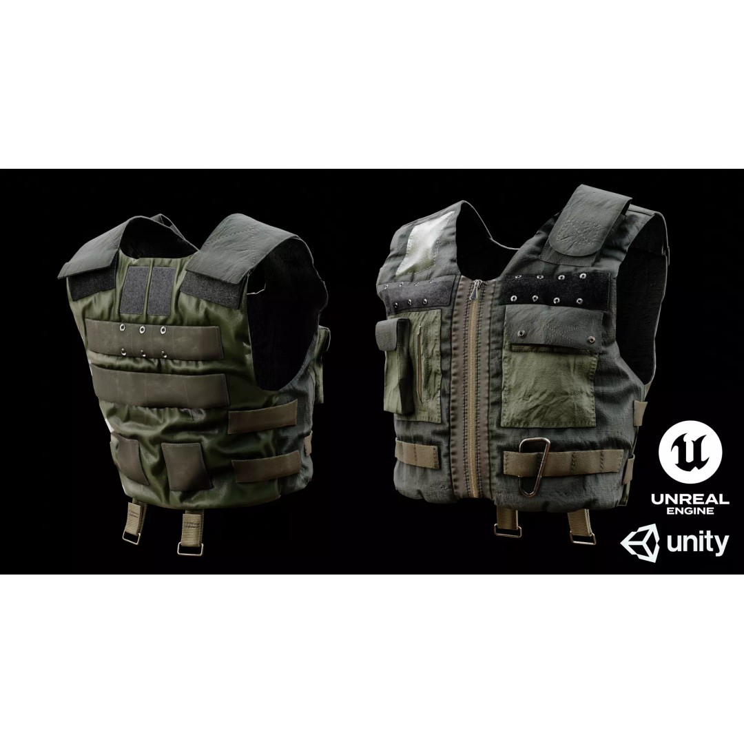 Tactical Body Armor Vest 3D Model – Low Poly Game Ready, FBX - View 2