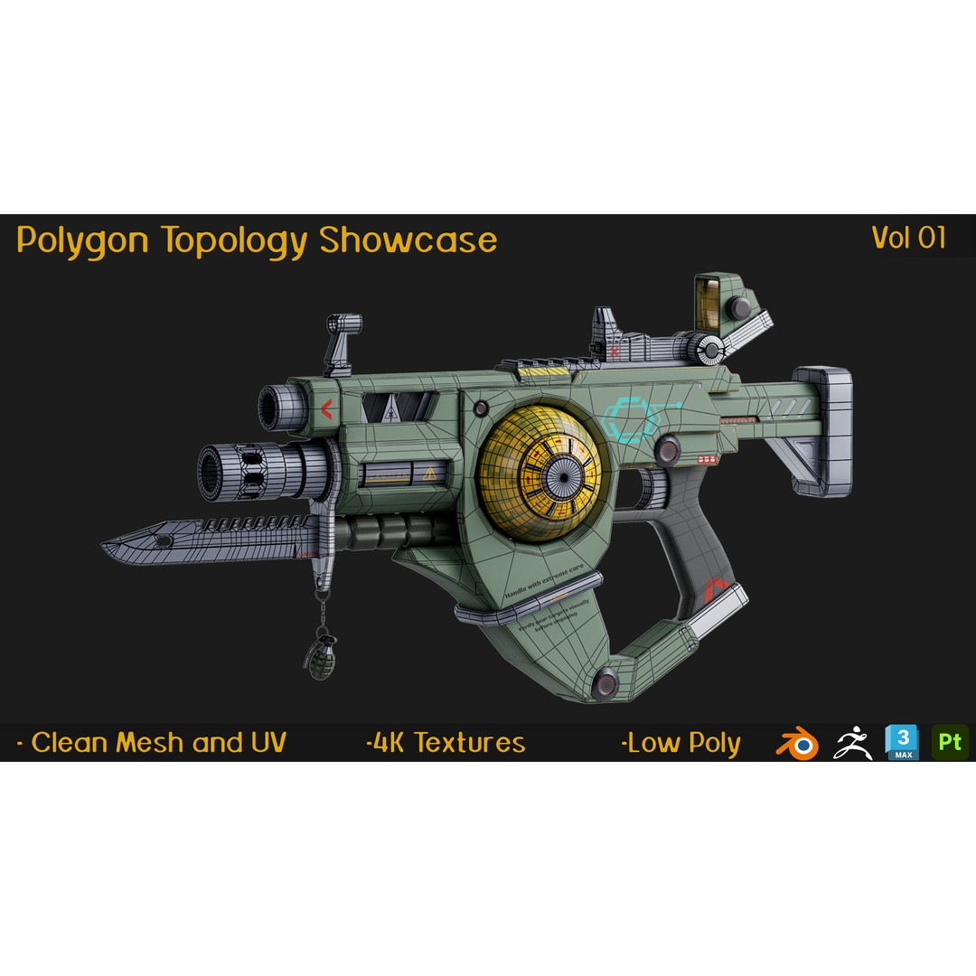 12 Gun 3D Models – Low Poly Game Asset, FBX, PBR Textures