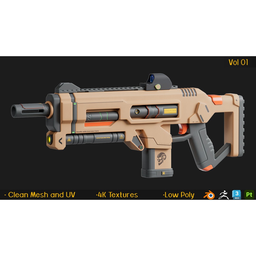 12 Gun 3D Models – Low Poly Game Asset, FBX, PBR Textures - View 10