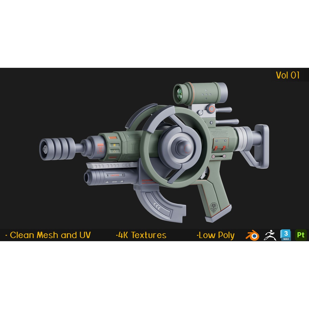 12 Gun 3D Models – Low Poly Game Asset, FBX, PBR Textures - View 11
