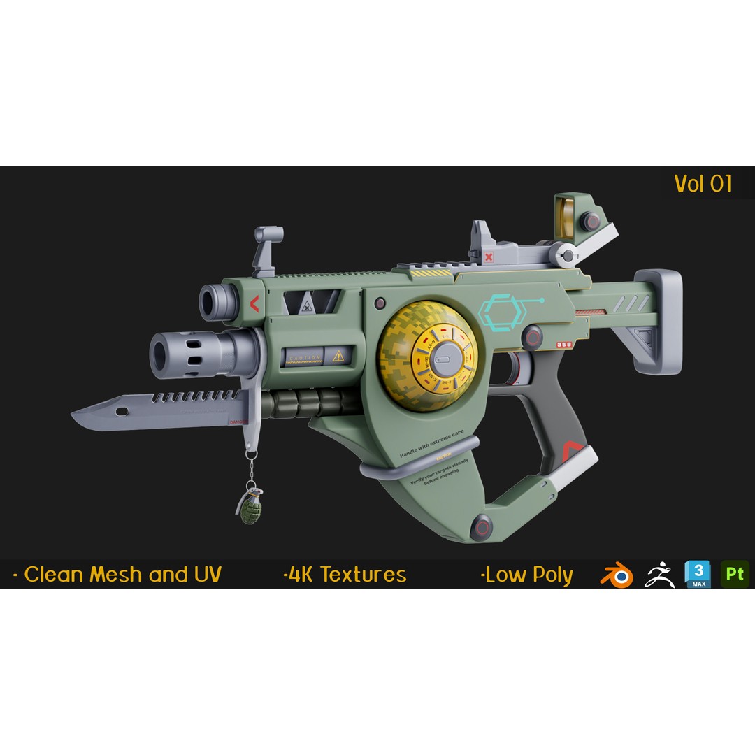 12 Gun 3D Models – Low Poly Game Asset, FBX, PBR Textures - View 6