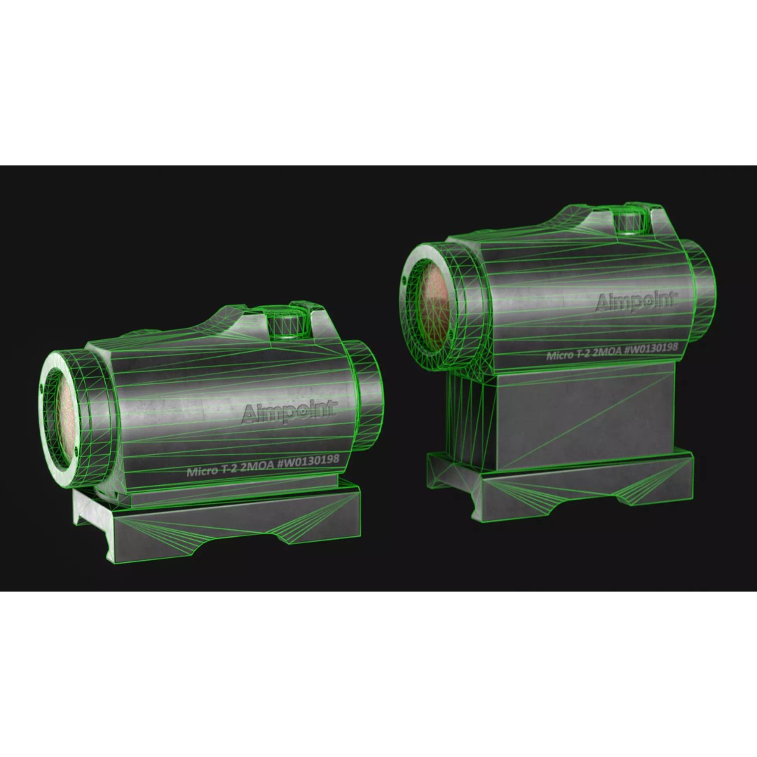 Aimpoint Micro T2 3D Model – Low Poly Game Asset, FBX & OBJ - View 4