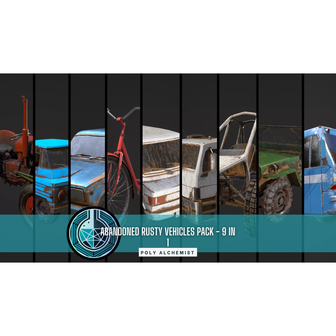 Abandoned Vehicles 3D Model – Low Poly Game Asset Pack, FBX, OBJ - View 2