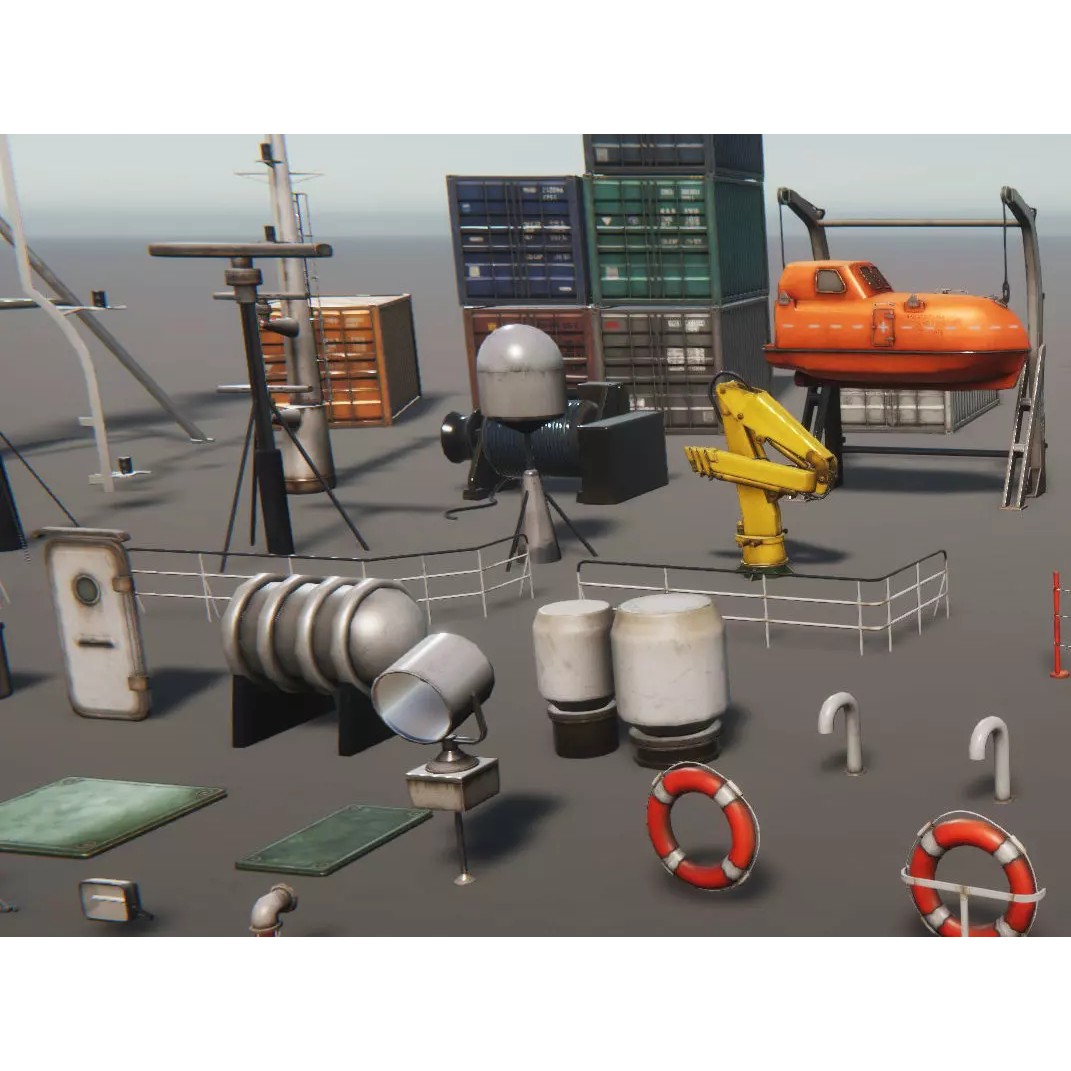 Ship Props Pack - Low-Poly Game-Ready 3D Model - View 2