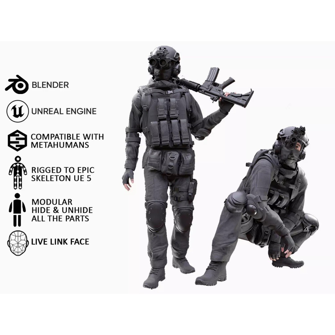 Military Uniform 3D Model – Modular Rigged Character for Unreal Engine - View 2