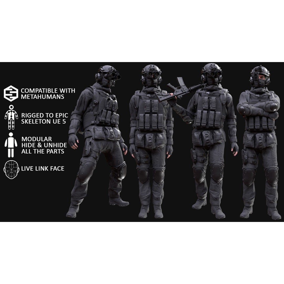 Military Uniform 3D Model – Modular Rigged Character for Unreal Engine - View 3