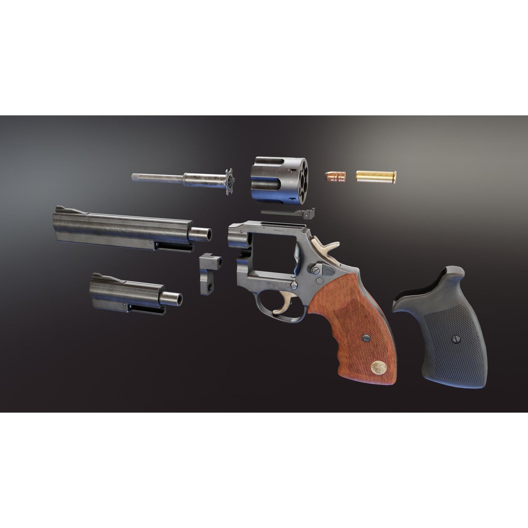MR73 Revolver 3D Model – Low Poly Game Asset, FBX, PBR Textures - View 10