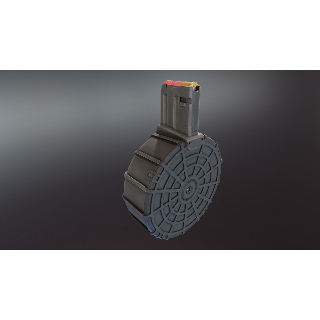 12 Gauge Drum Magazine 3D Model – Low Poly PBR Game Asset, FBX - View 3
