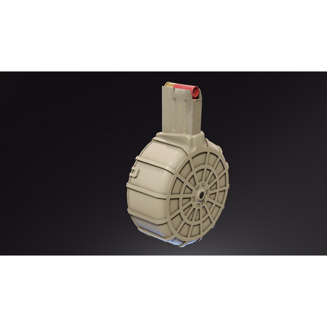 12 Gauge Drum Magazine 3D Model – Low Poly PBR Game Asset, FBX - View 6