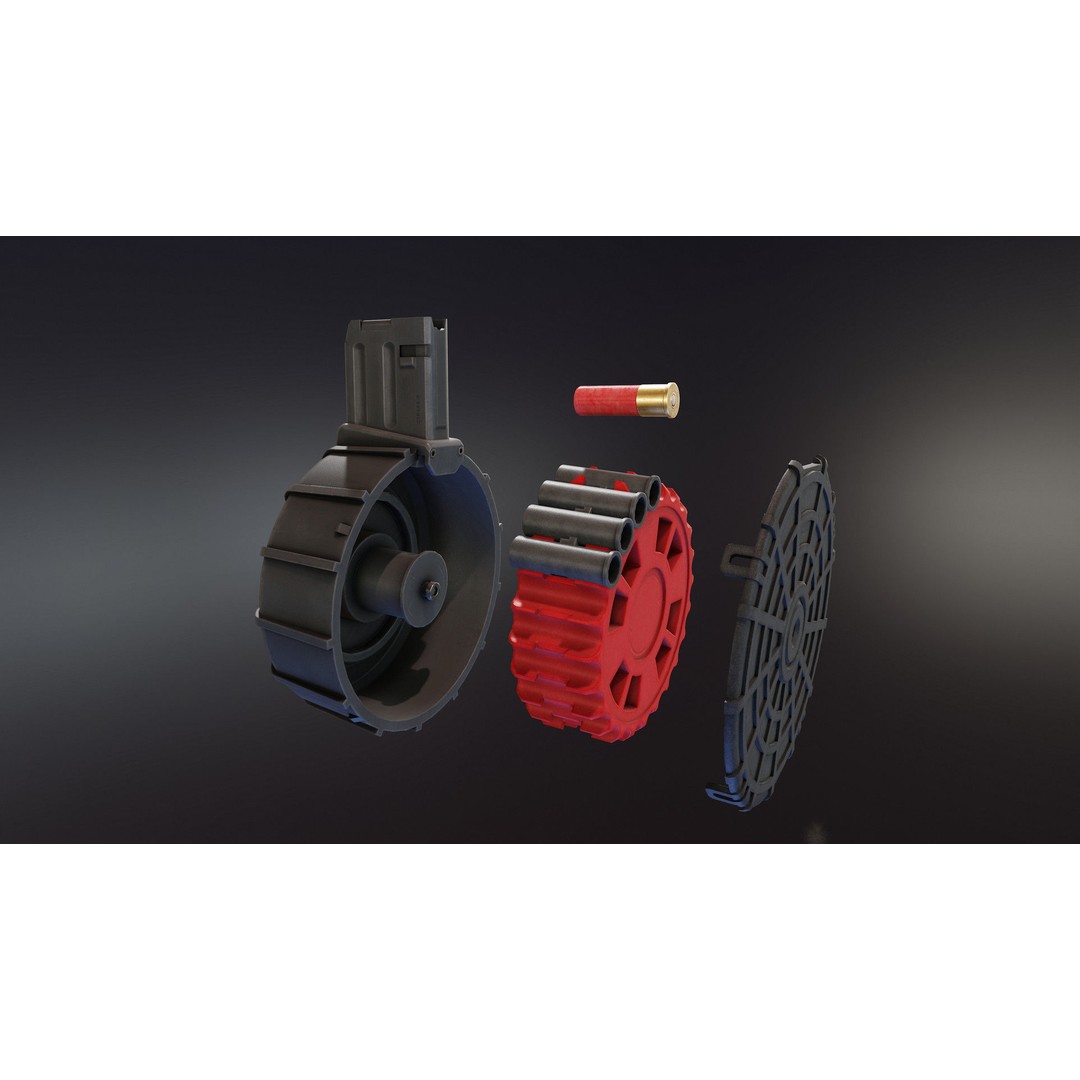 12 Gauge Drum Magazine 3D Model – Low Poly PBR Game Asset, FBX - View 9