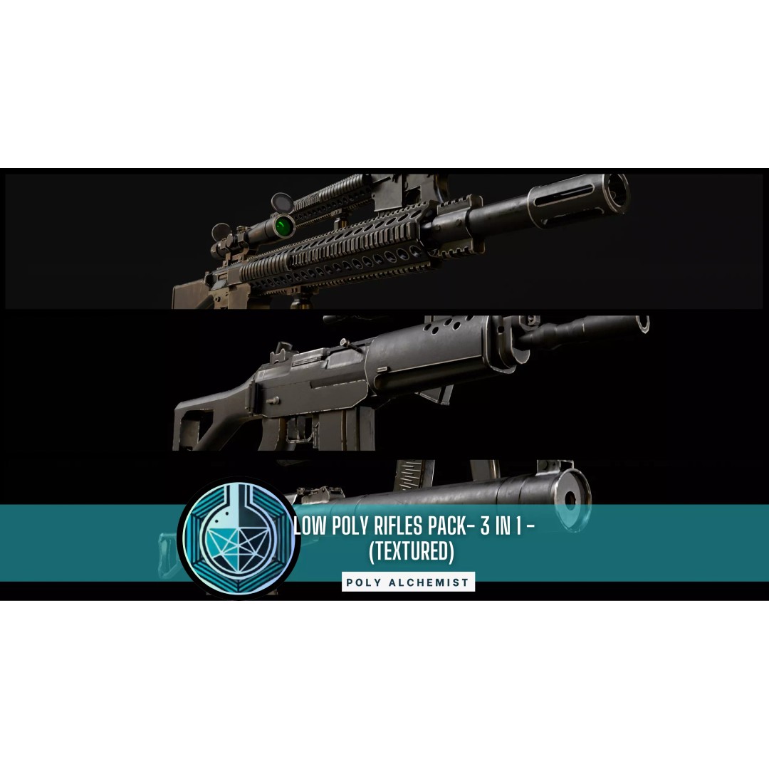Low Poly Rifles 3D Model – Game Ready Textured Pack, FBX & OBJ - View 2