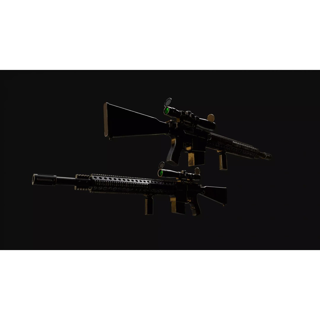 Low Poly Rifles 3D Model – Game Ready Textured Pack, FBX & OBJ - View 5