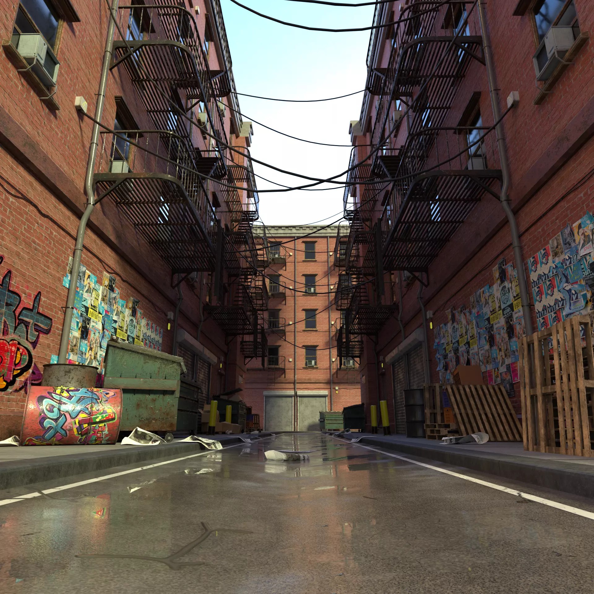 New York Alleyway Assets - Low-Poly 3D Model - View 2