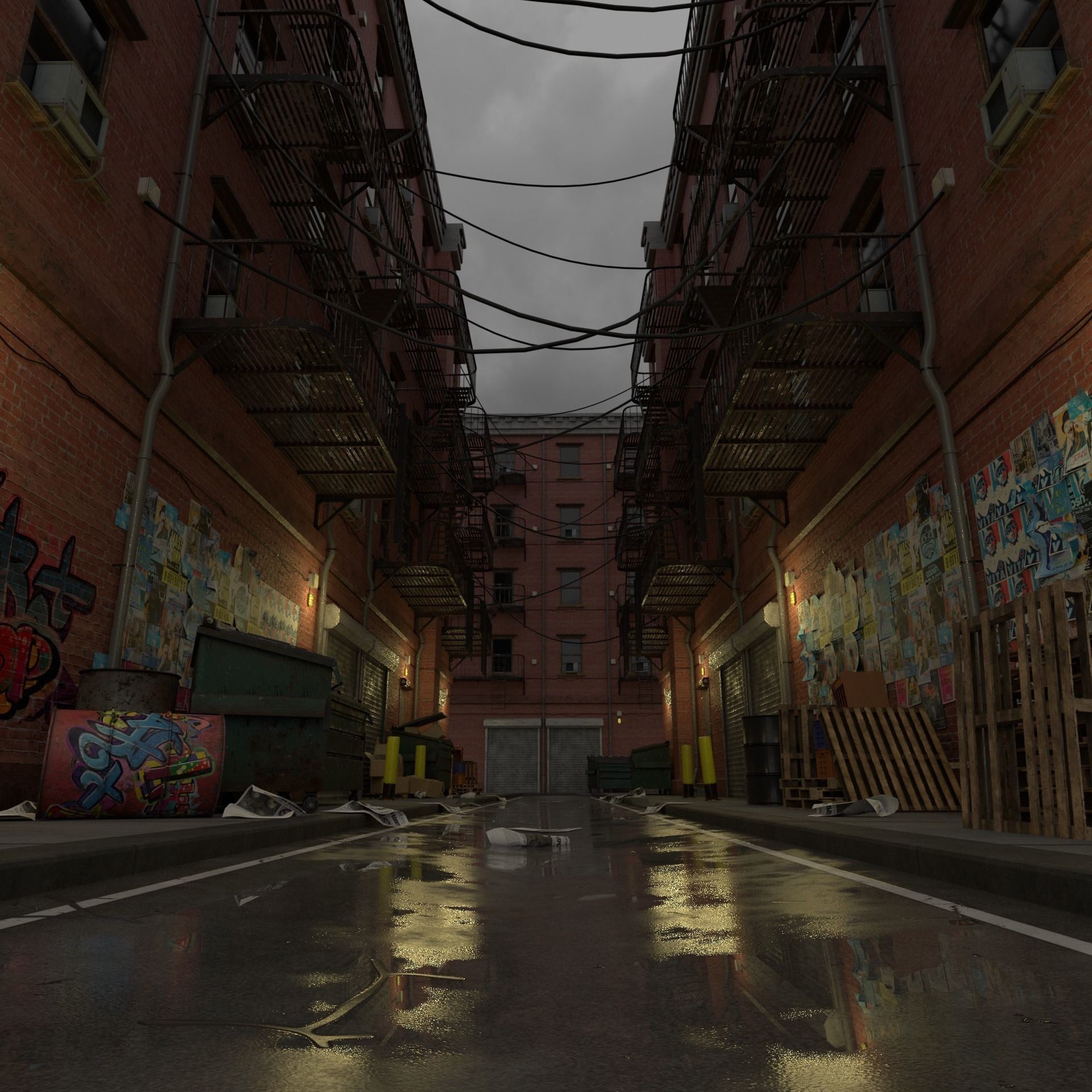New York Alleyway Assets - Low-Poly 3D Model - View 3