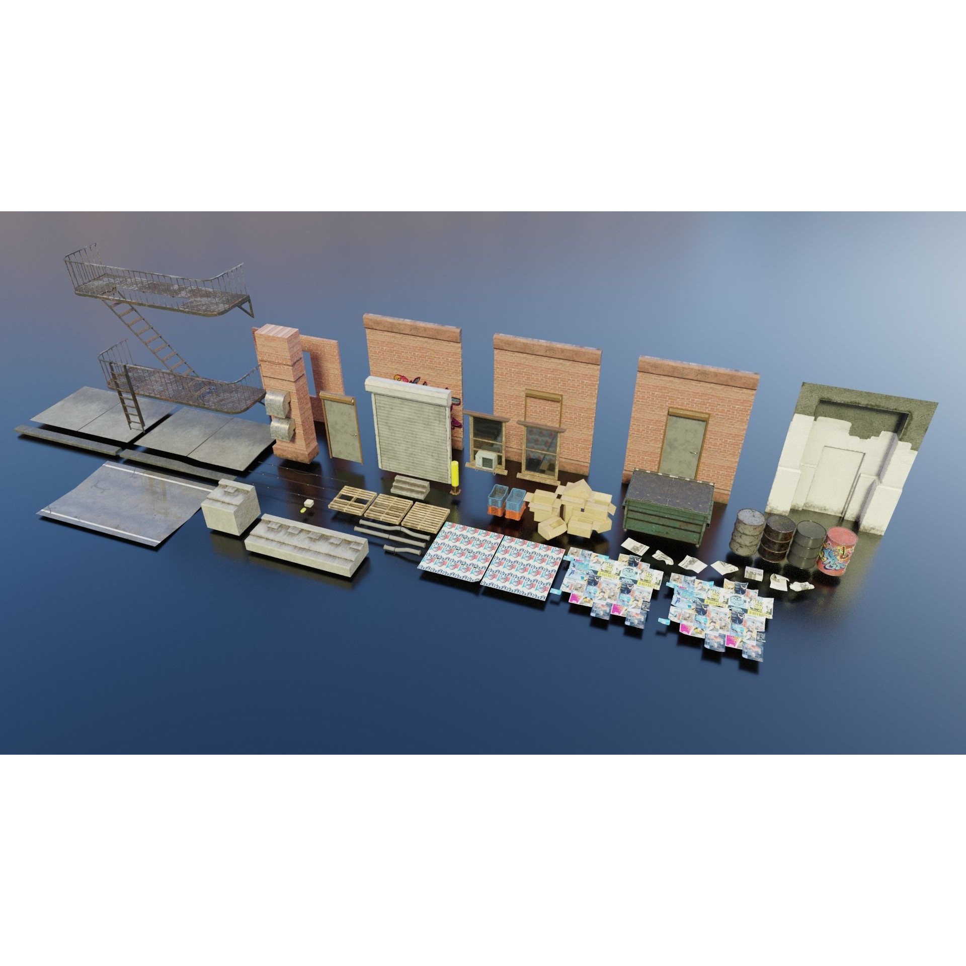 New York Alleyway Assets - Low-Poly 3D Model - View 4