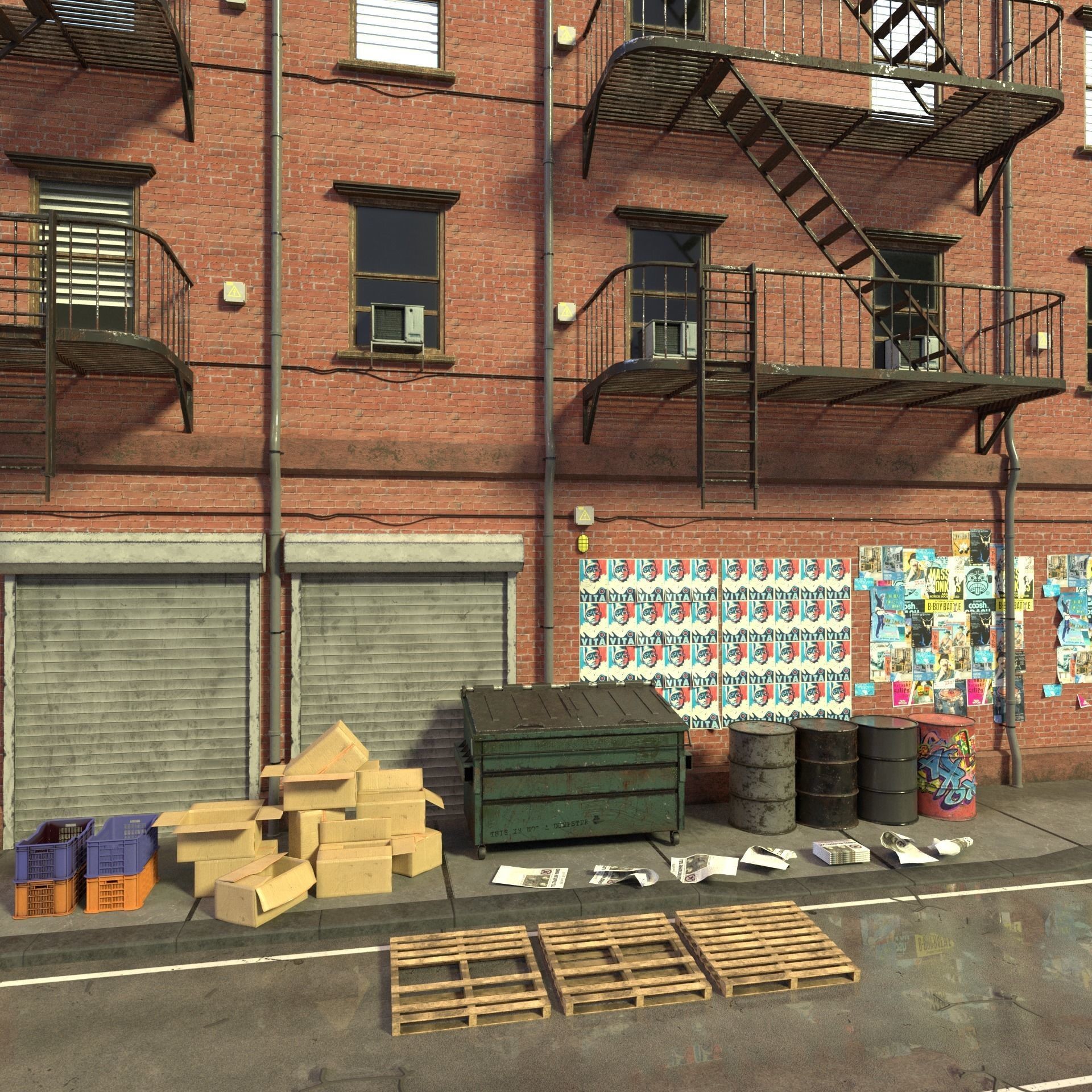 New York Alleyway Assets - Low-Poly 3D Model - View 5