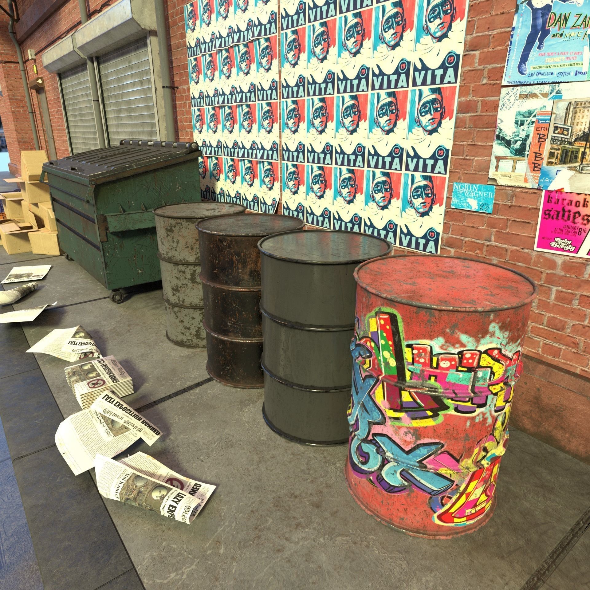 New York Alleyway Assets - Low-Poly 3D Model - View 6