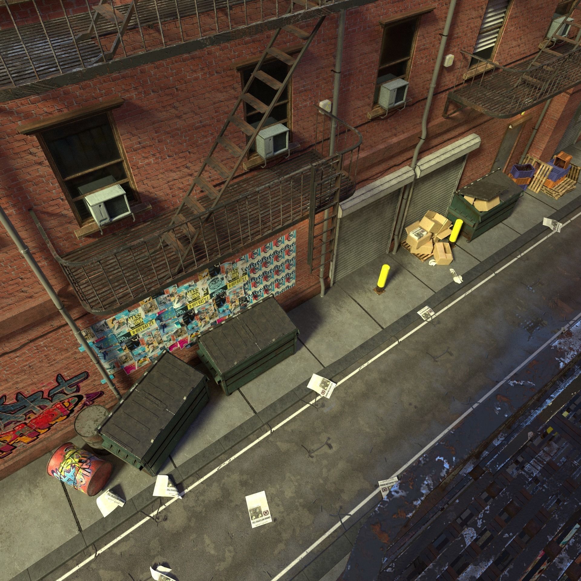 New York Alleyway Assets - Low-Poly 3D Model - View 7