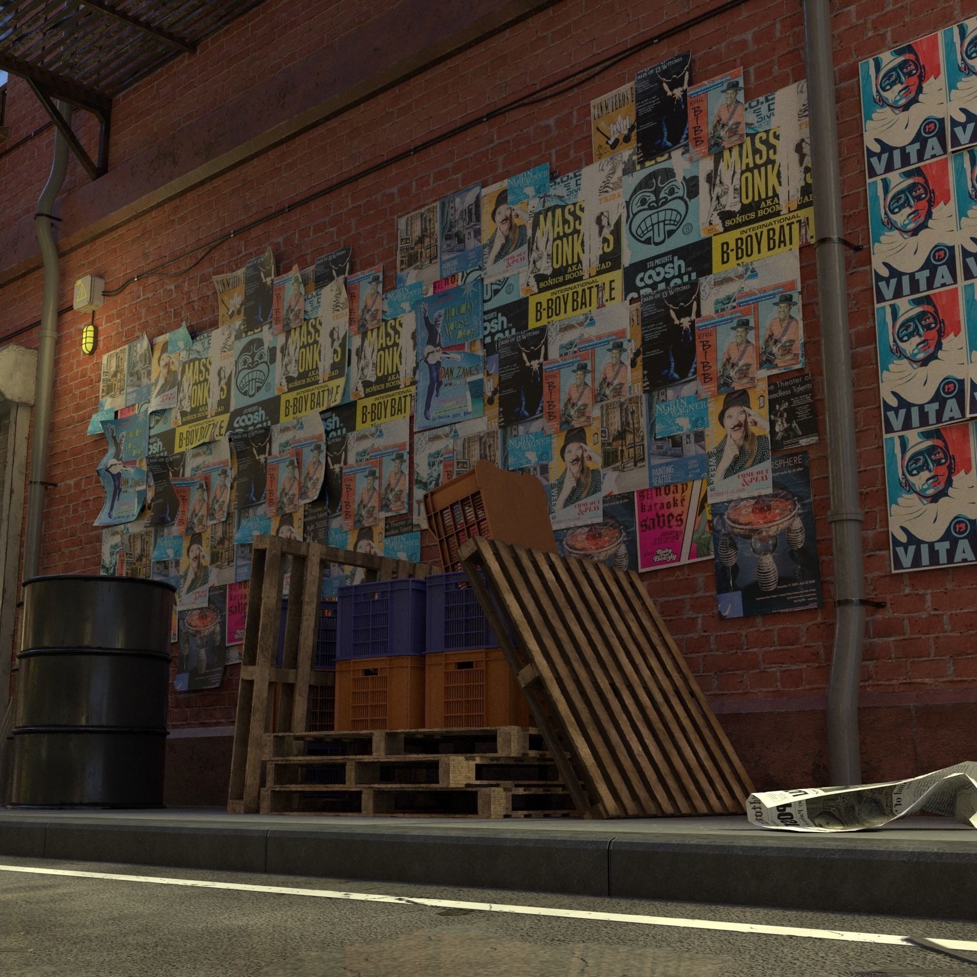 New York Alleyway Assets - Low-Poly 3D Model - View 8