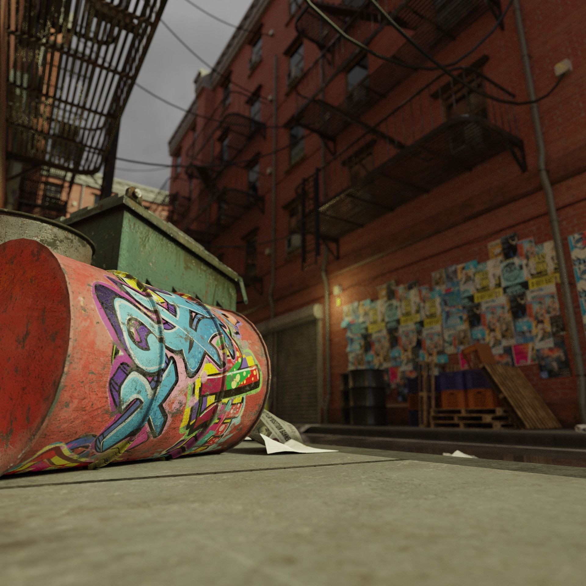 New York Alleyway Assets - Low-Poly 3D Model - View 9