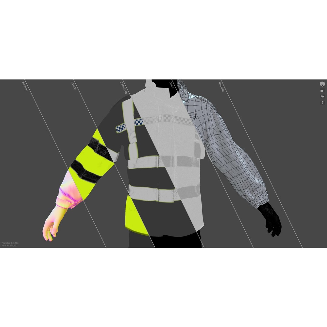 British Police High-Visibility Uniform 3D Model – Low Poly Game Asset, FBX - View 10