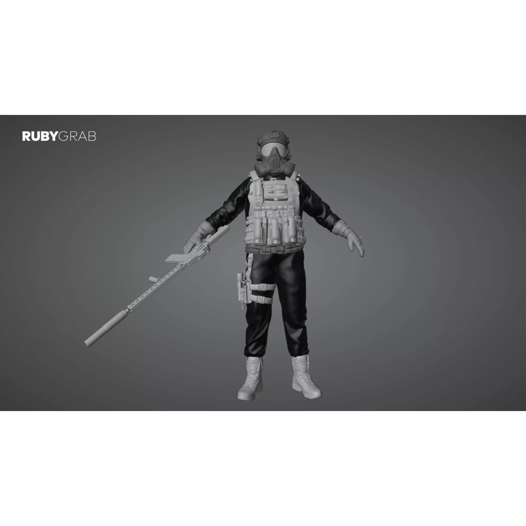 CBRN Soldier 3D Model – Animated Tactical Operator, FBX, Game Ready