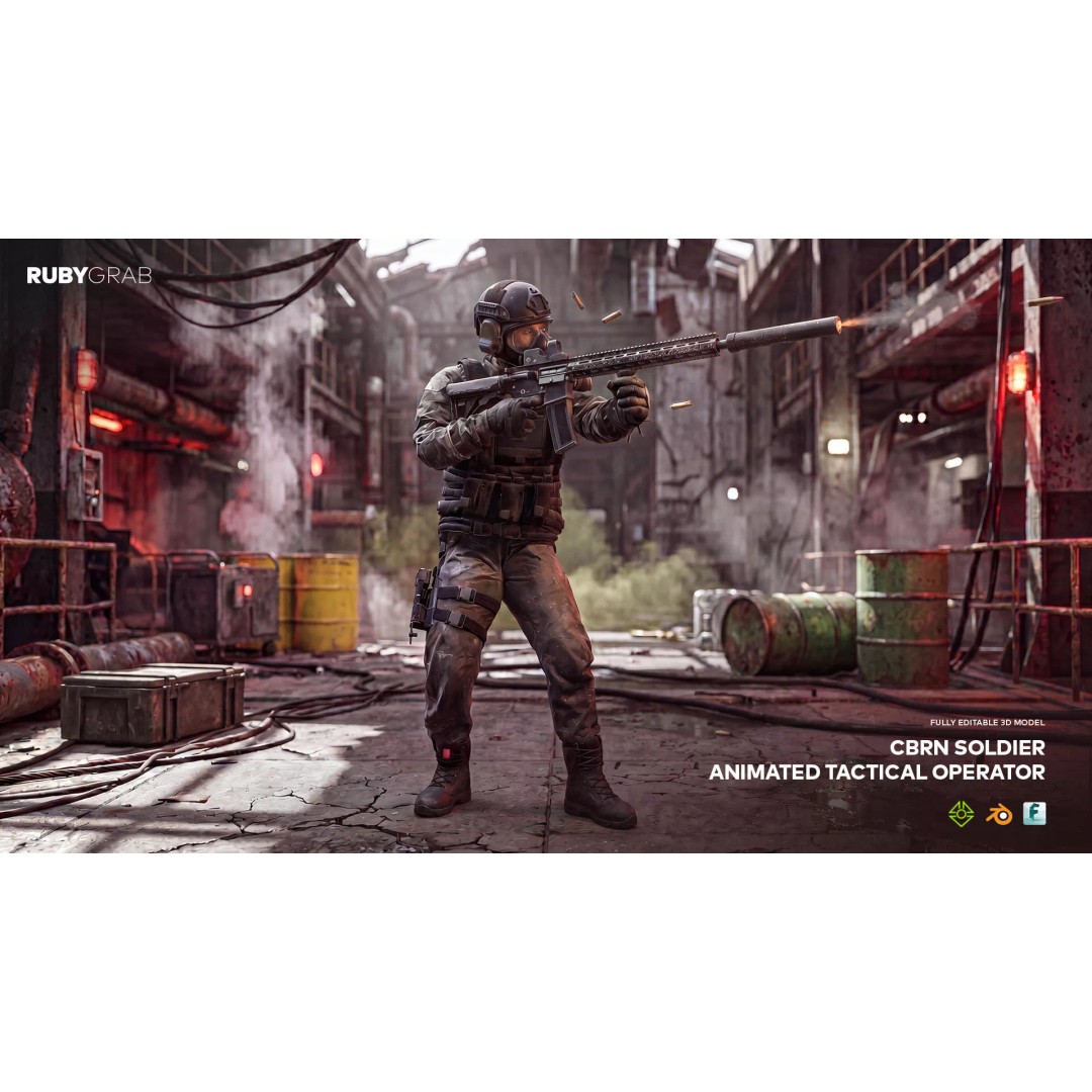 CBRN Soldier 3D Model – Animated Tactical Operator, FBX, Game Ready - View 2