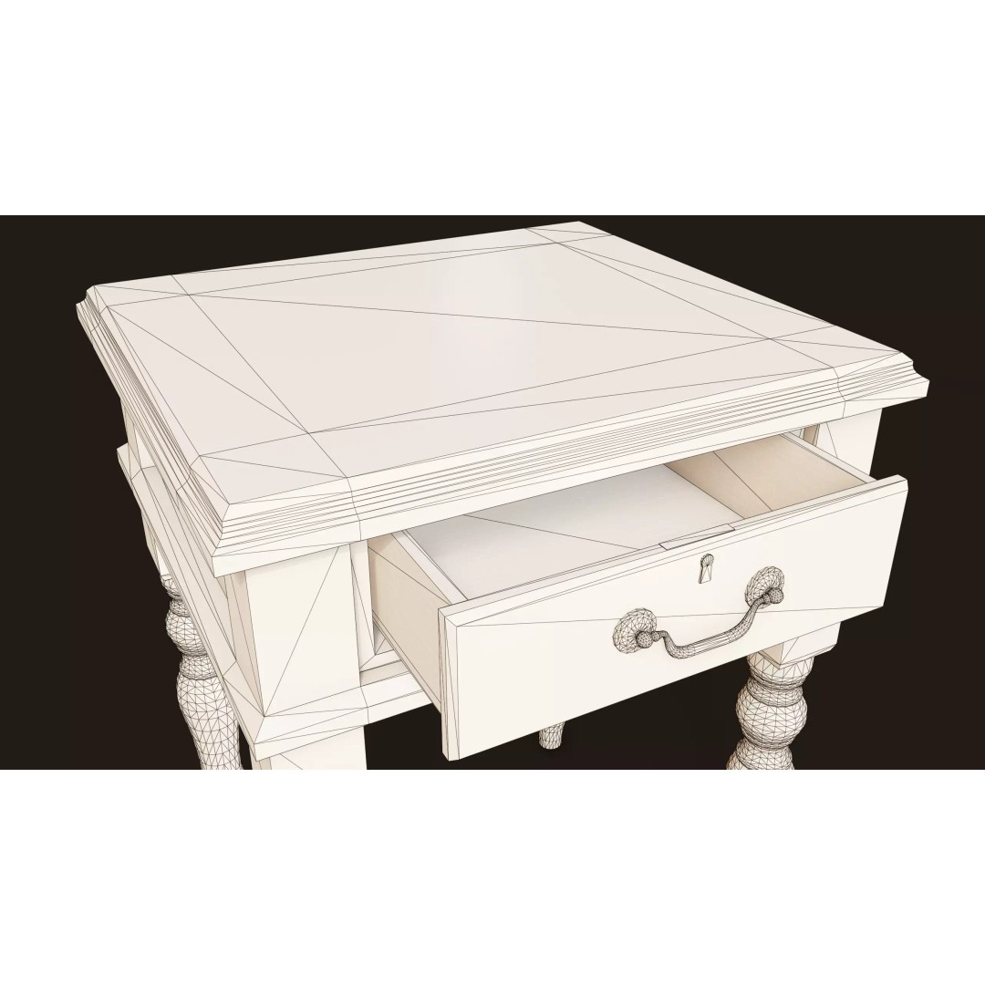Vintage Bedside Table 3D Model – Low Poly Game Ready, FBX, OBJ