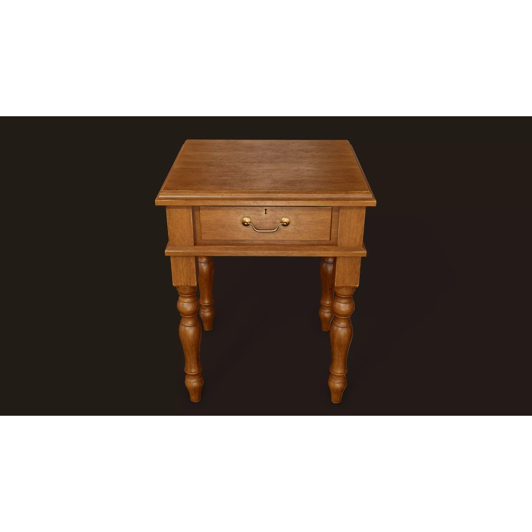 Vintage Bedside Table 3D Model – Low Poly Game Ready, FBX, OBJ - View 4