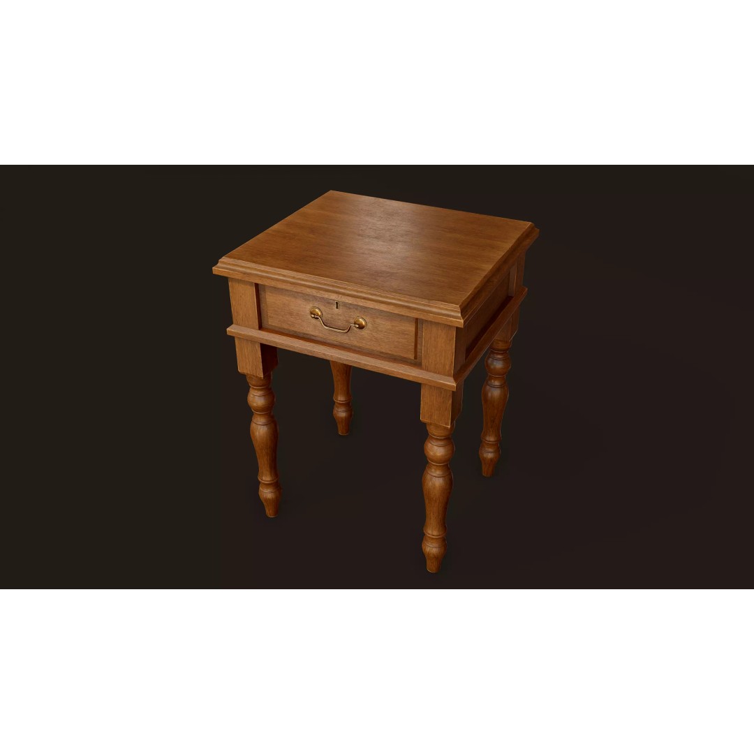 Vintage Bedside Table 3D Model – Low Poly Game Ready, FBX, OBJ - View 5
