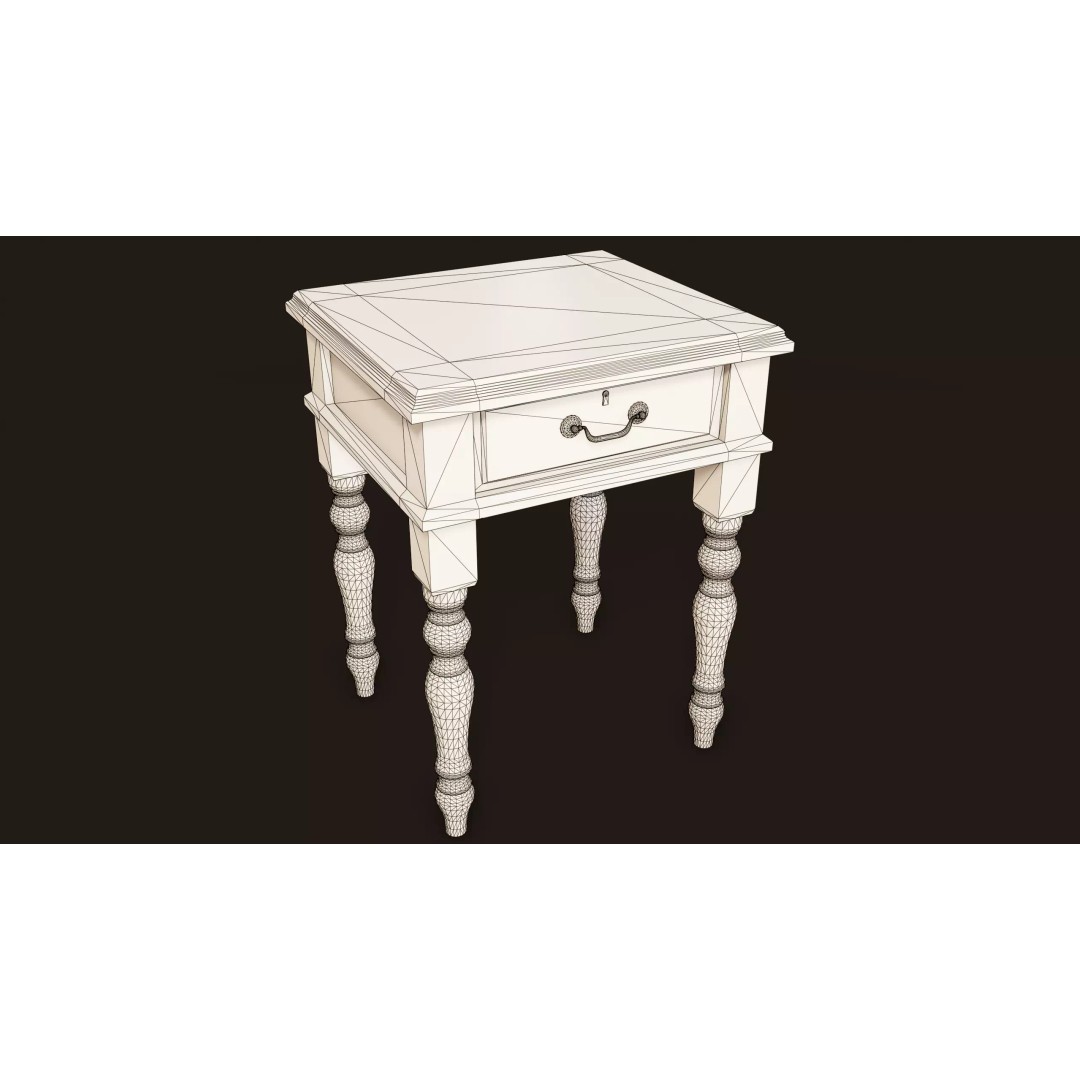 Vintage Bedside Table 3D Model – Low Poly Game Ready, FBX, OBJ - View 9