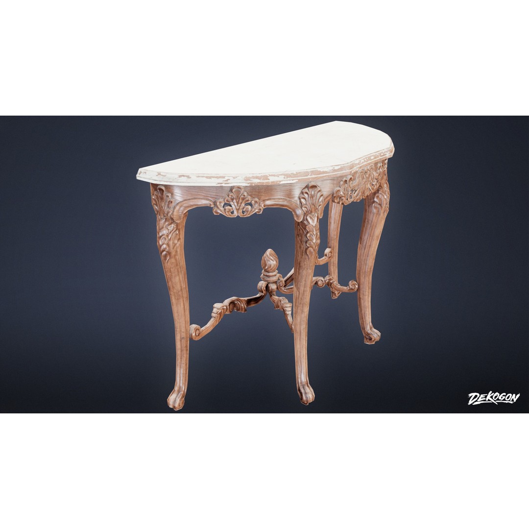 Attic Table 3D Model – Low Poly Game Asset, FBX Format - View 4