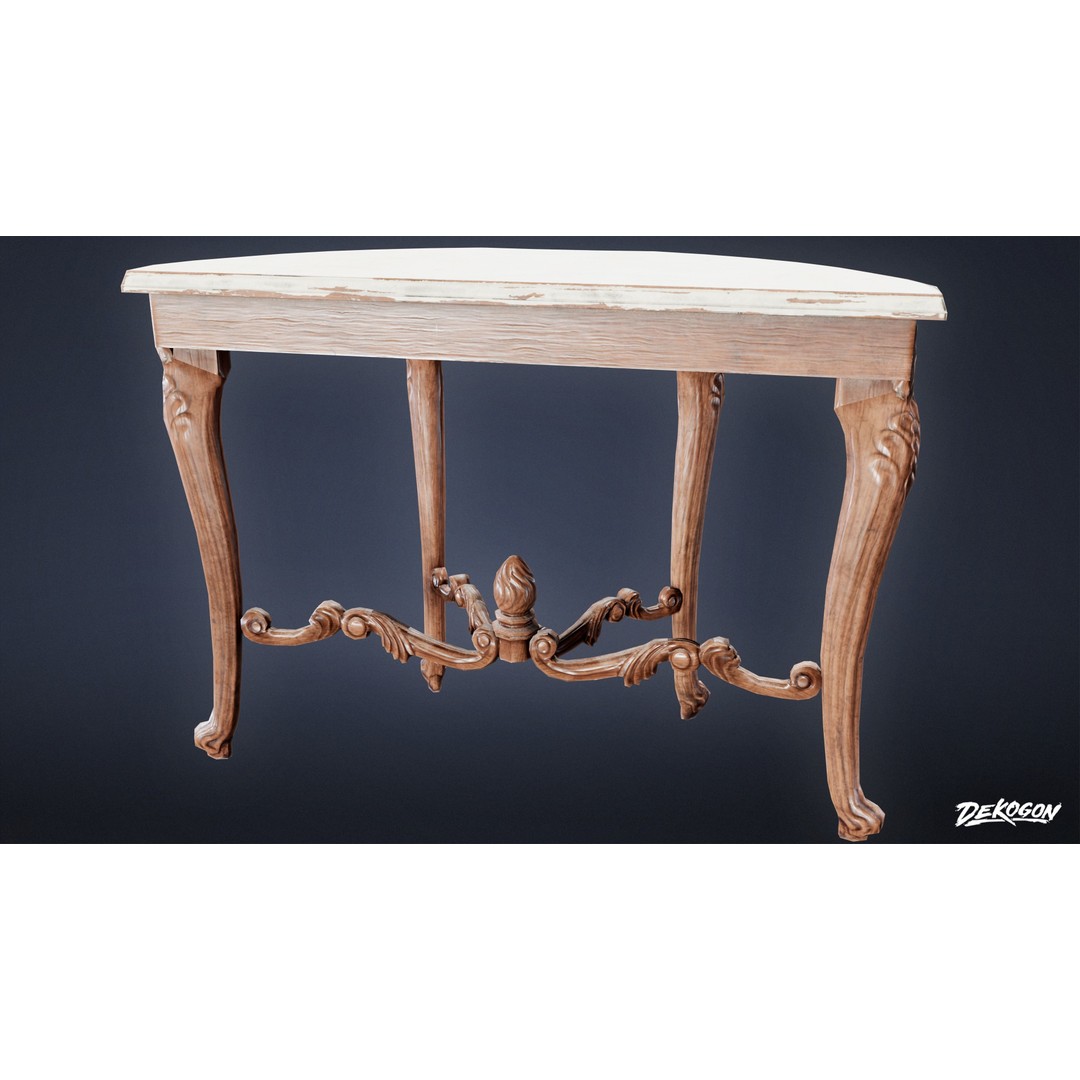 Attic Table 3D Model – Low Poly Game Asset, FBX Format - View 5