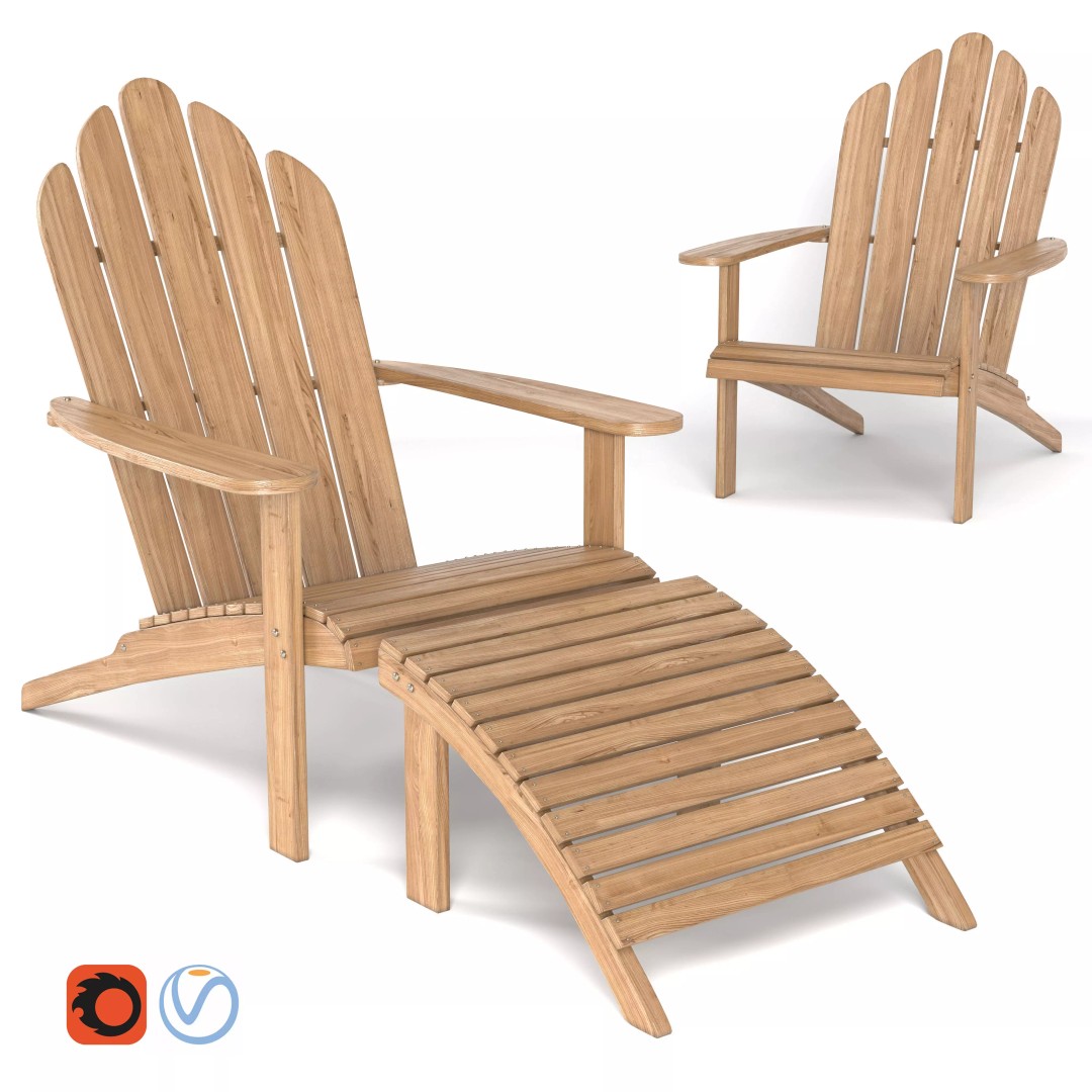 Chaise Lounge Chair 3D Model – Wooden Garden Seat, FBX, PBR - View 2
